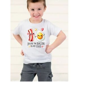 Gildan White Kids T-Shirt with Bacon and Eggs Graphic
